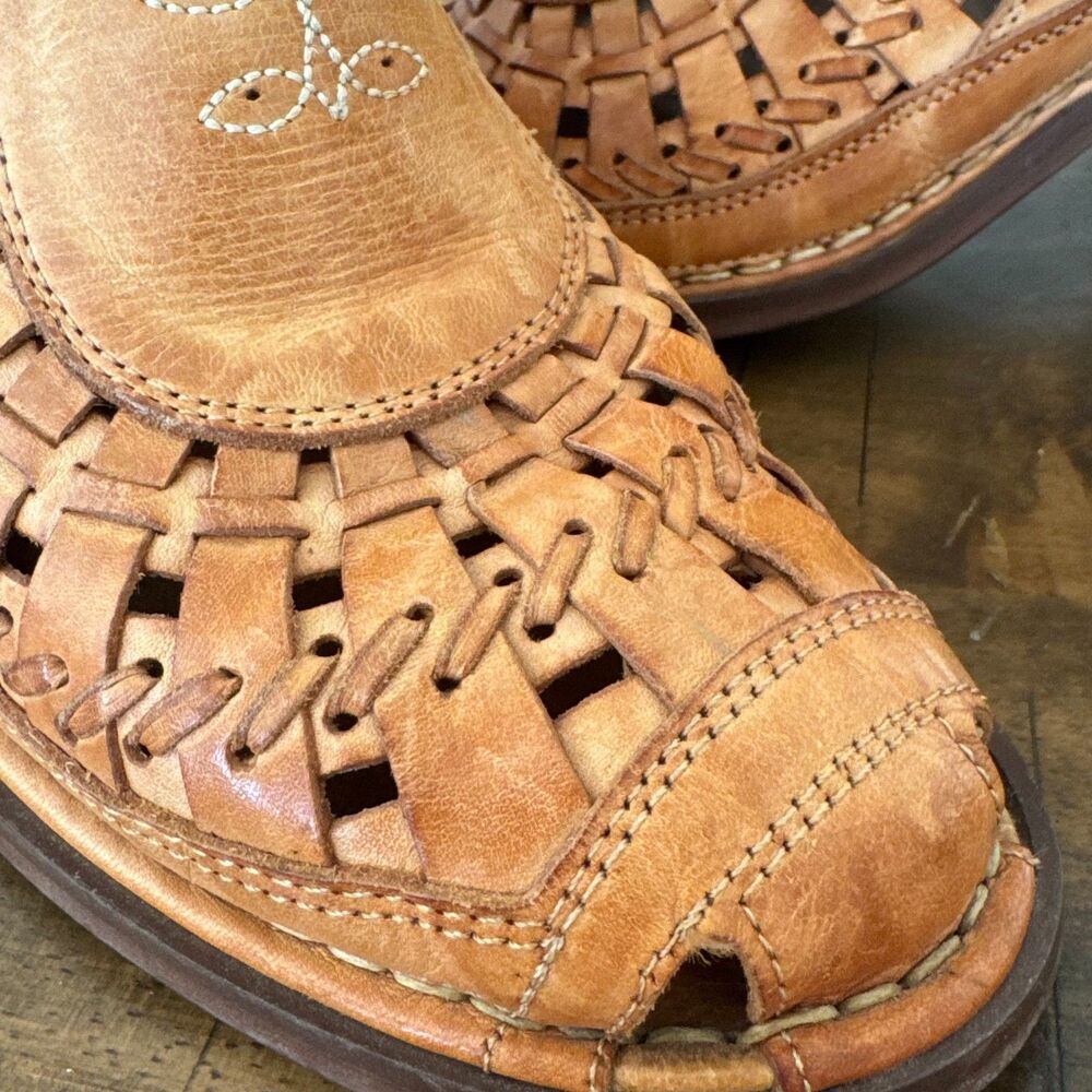 Pikolinos Spain Handcrafted Leather Booties EU 39 Brown Boho Heels Woven Cutout - Picture 3 of 16